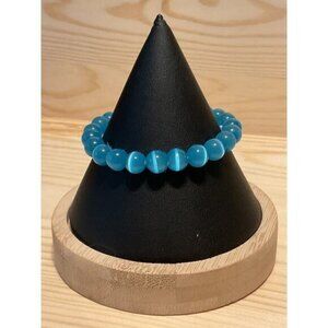 Blue Cats Eye Beaded Bangle Stretch Bracelet